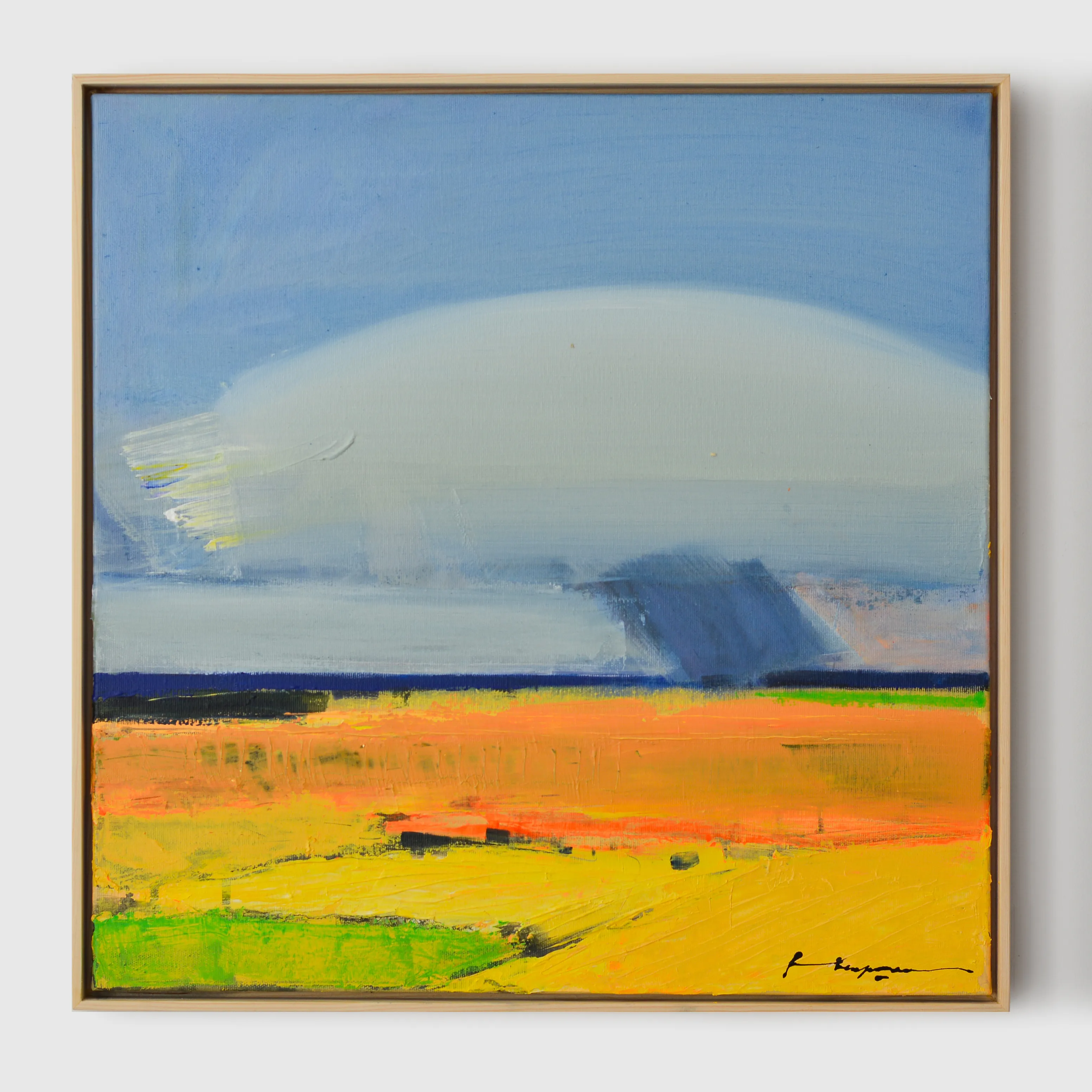 Image of Rain over fields by Igor Nekraha, size: 50x50, made of Acrylic on canvas, Painting medium, from Ukraine, part of the Acrylics series, priced at $500 Photo 1 of 4.