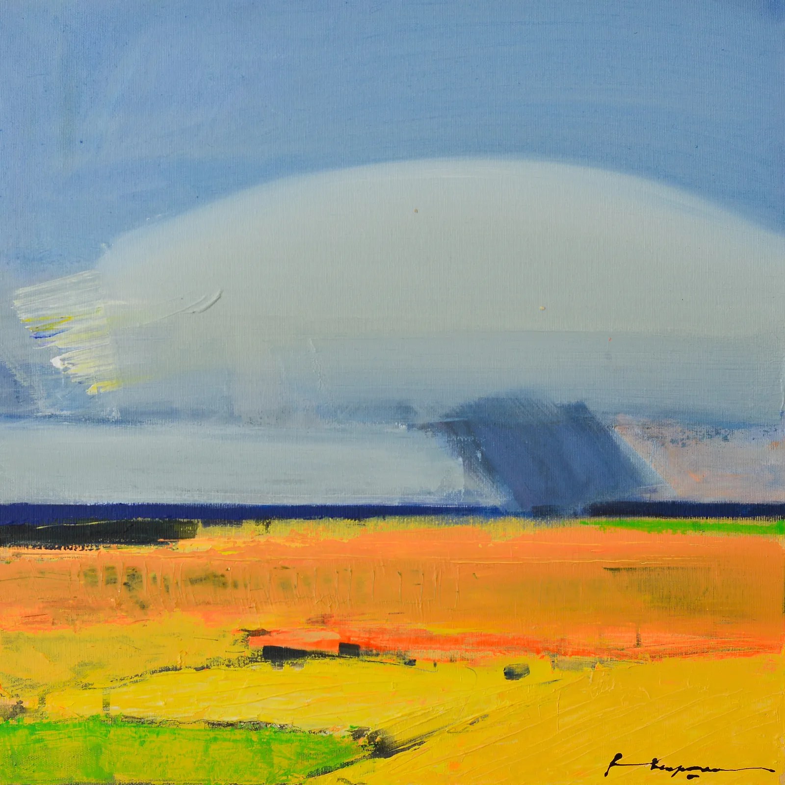 Image of Rain over fields by Igor Nekraha, size: 50x50, made of Acrylic on canvas, Painting medium, from Ukraine, part of the Acrylics series, priced at $500 Photo 2 of 4.