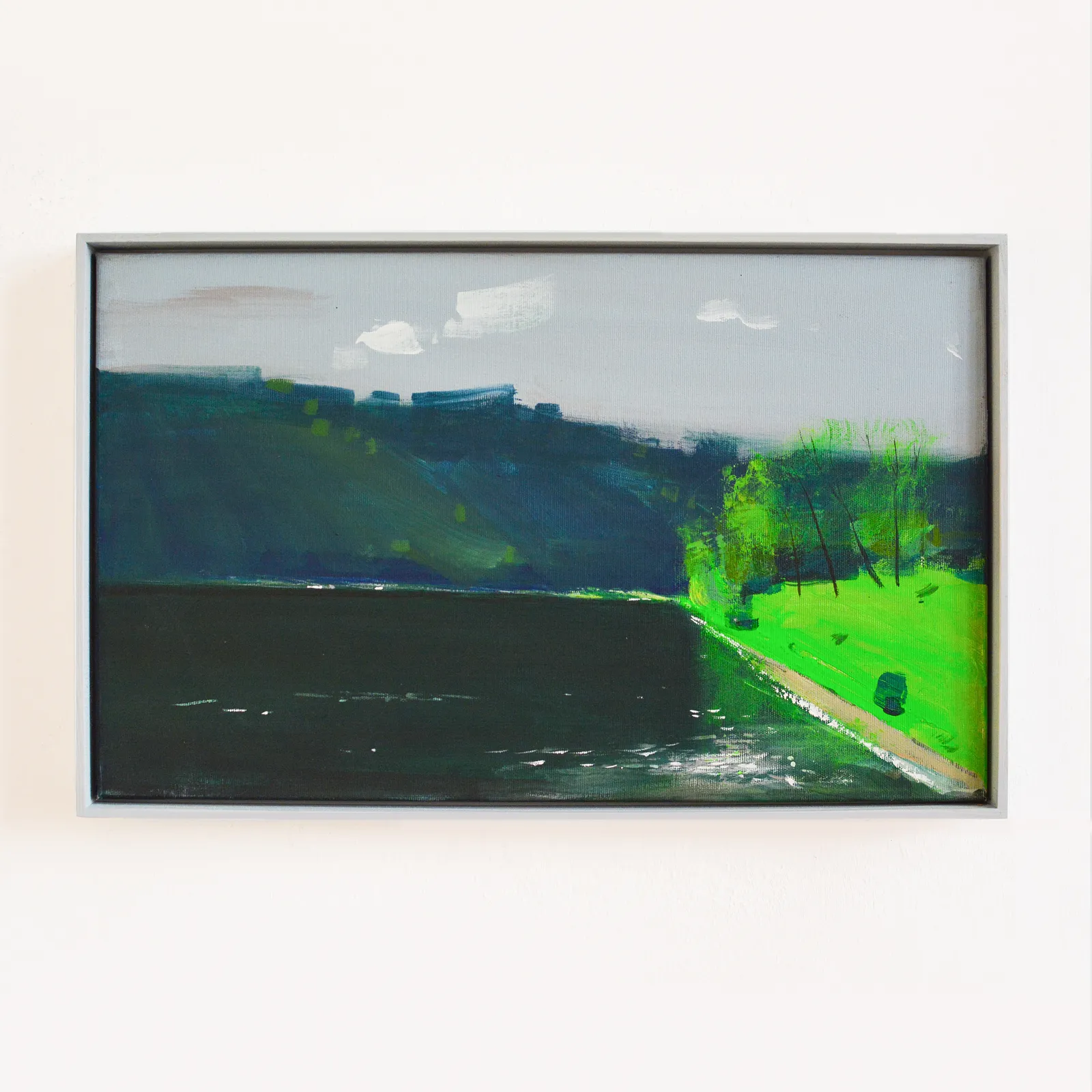 Image of Green vibe on Dnister by Igor Nekraha, size: 30x50, made of Acrylic on canvas, Painting medium, priced at $300 Photo 1 of 4.