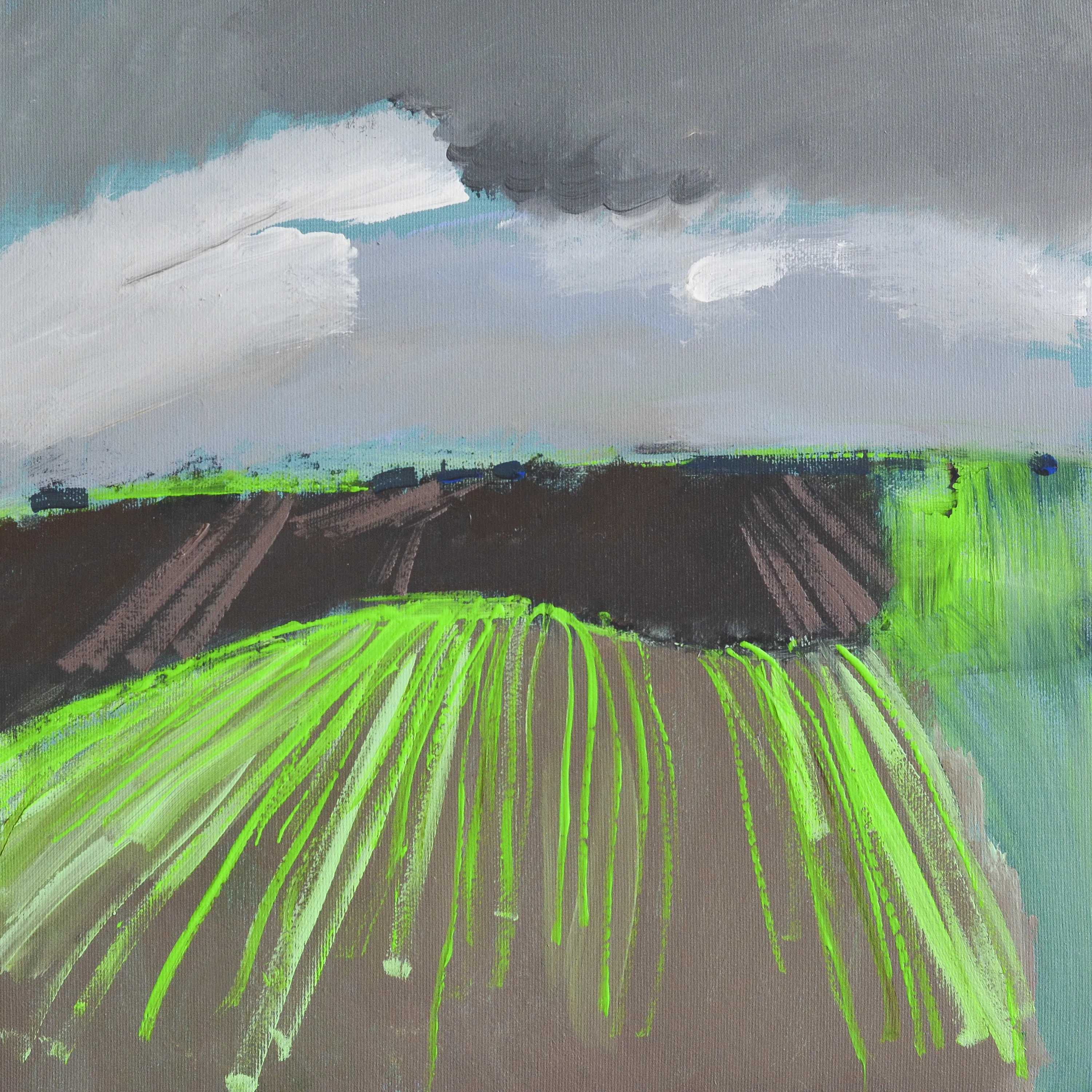 Image of Fields turn green by Igor Nekraha, size: 40x40, made of Acrylic on canvas, Painting medium, priced at $400 Photo 2 of 4.