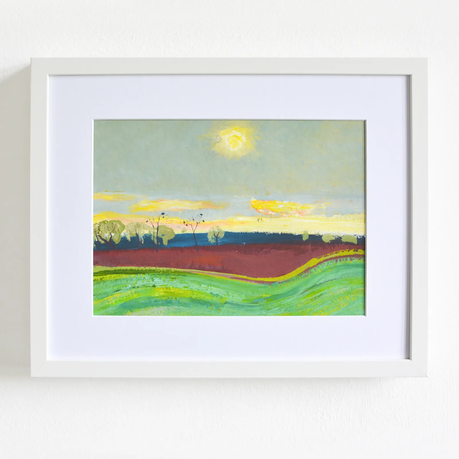 Image of Sunset on the field by Igor Nekraha, size: 20x30, made of Gouache on paper, Graphics medium, priced at $350 Photo 1 of 4.