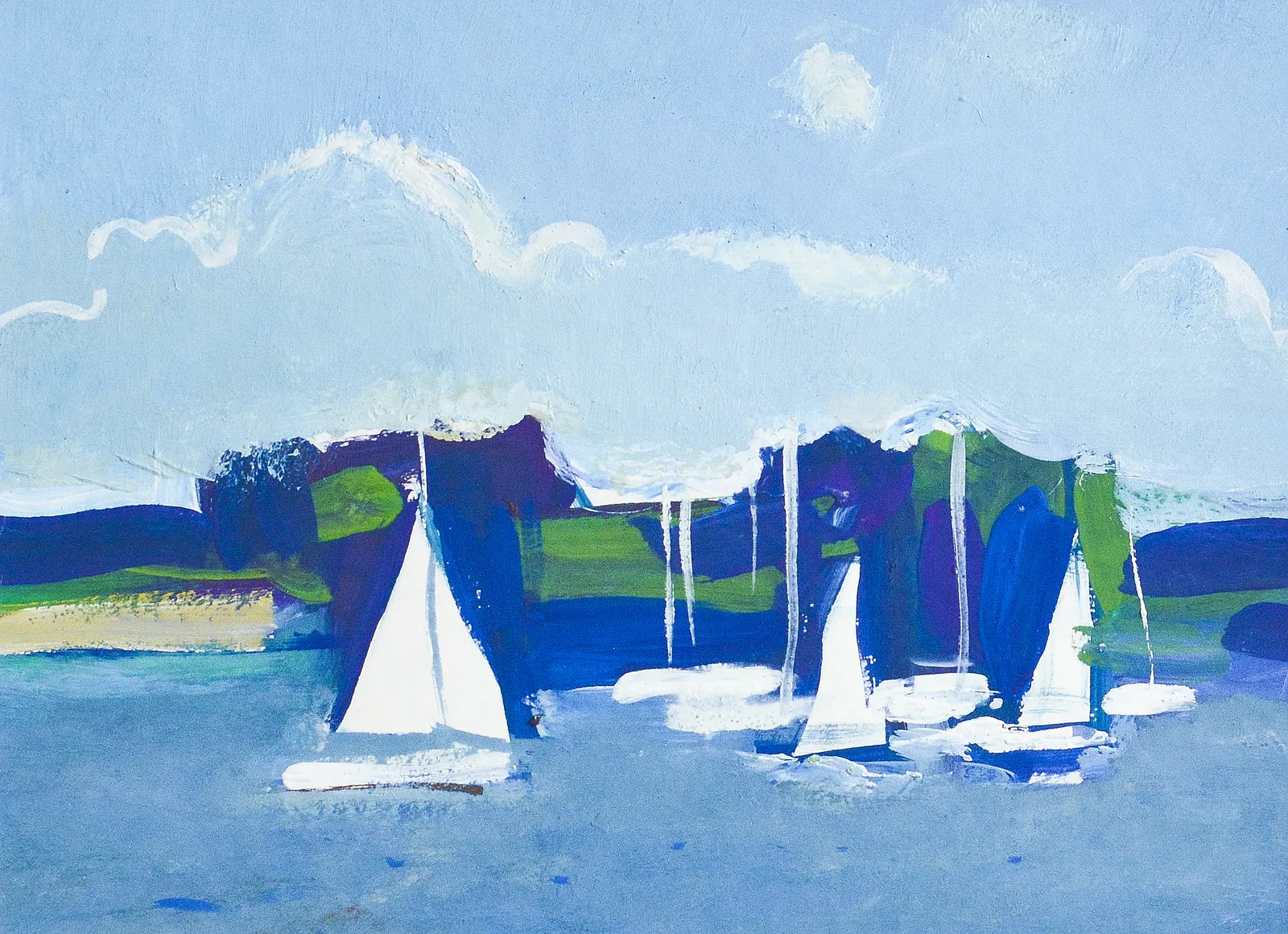 Image of Obolon yachts by Igor Nekraha, size: 30x20, made of Gouache on paper, Graphics medium, priced at $350 Photo 2 of 4.
