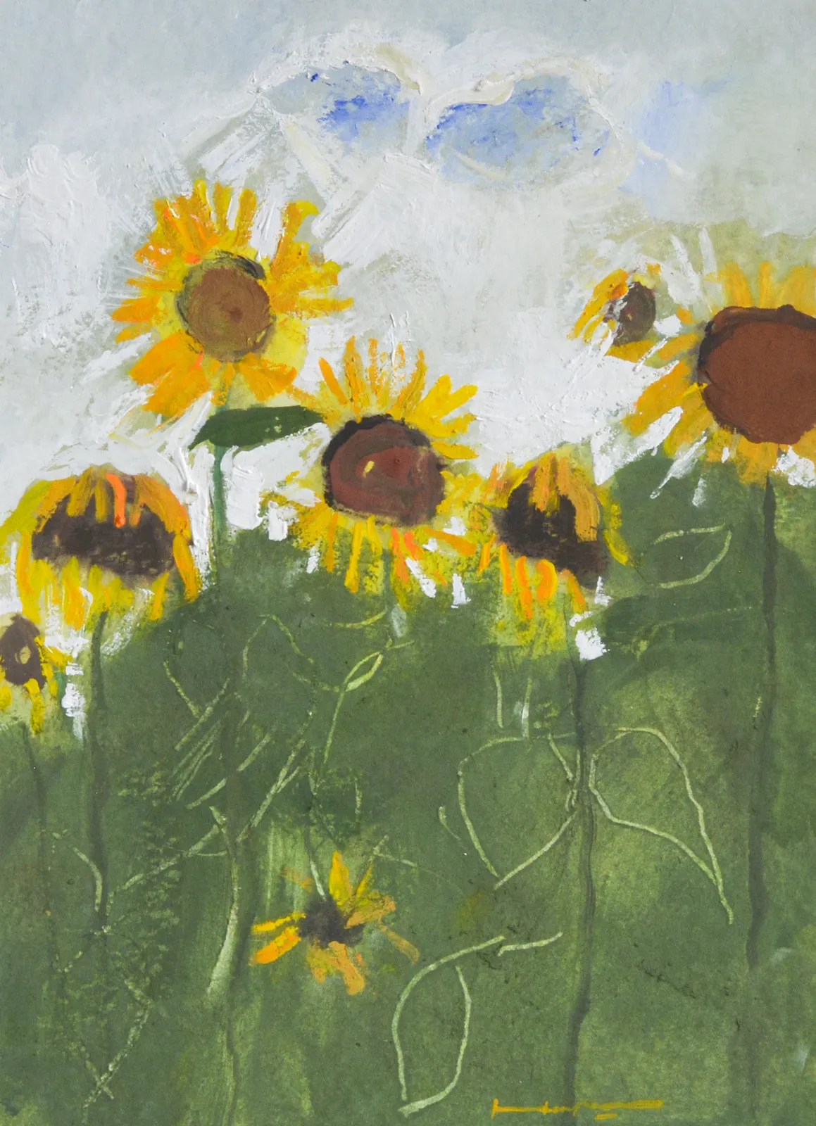 Image of Sunflowers by Igor Nekraha, size: 40x30, made of Gouache on paper, Graphics medium, priced at $350 Photo 2 of 4.
