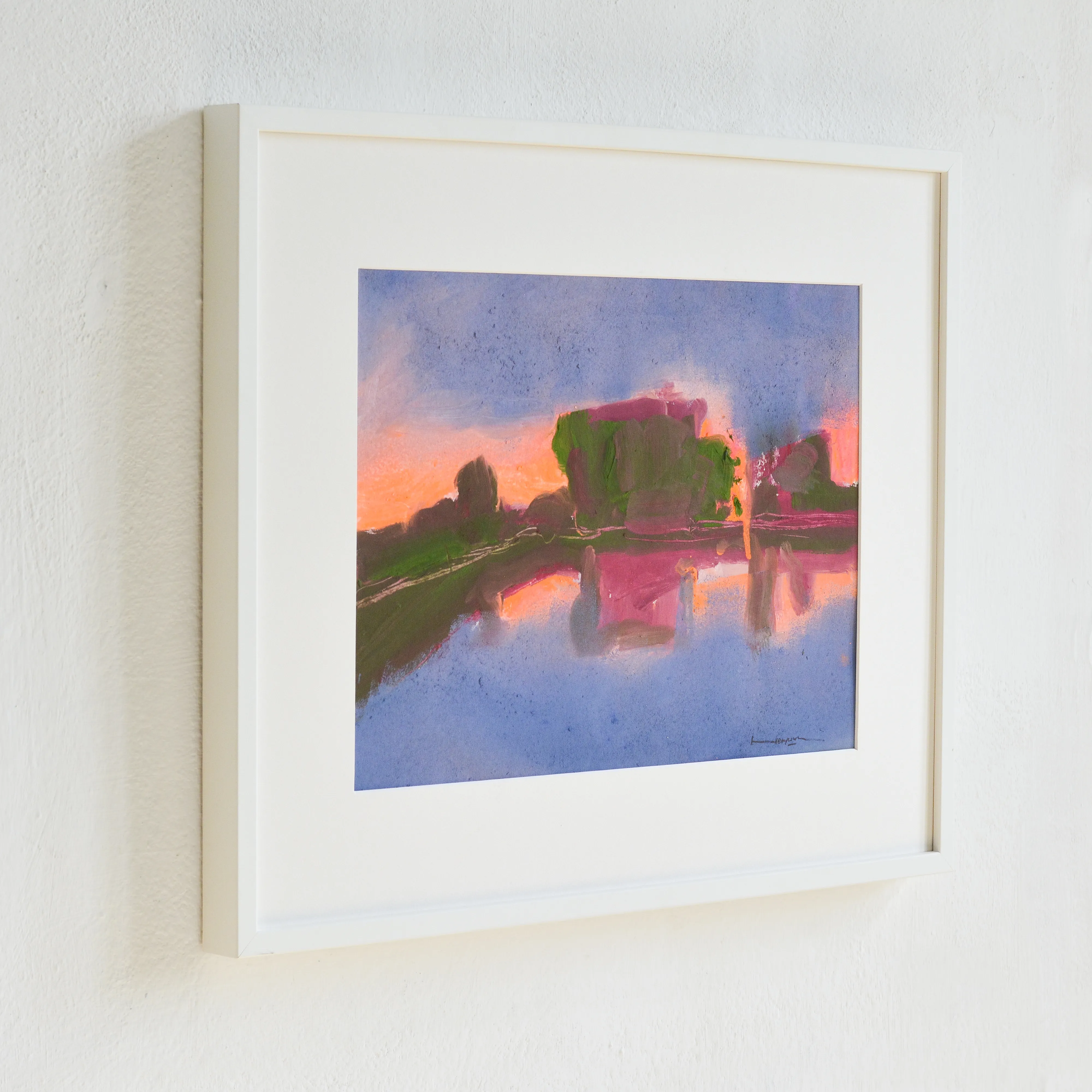 Image of Sunset on the pond by Igor Nekraha, size: 30x40, made of Gouache on paper, Graphics medium, priced at $300 Photo 3 of 4.