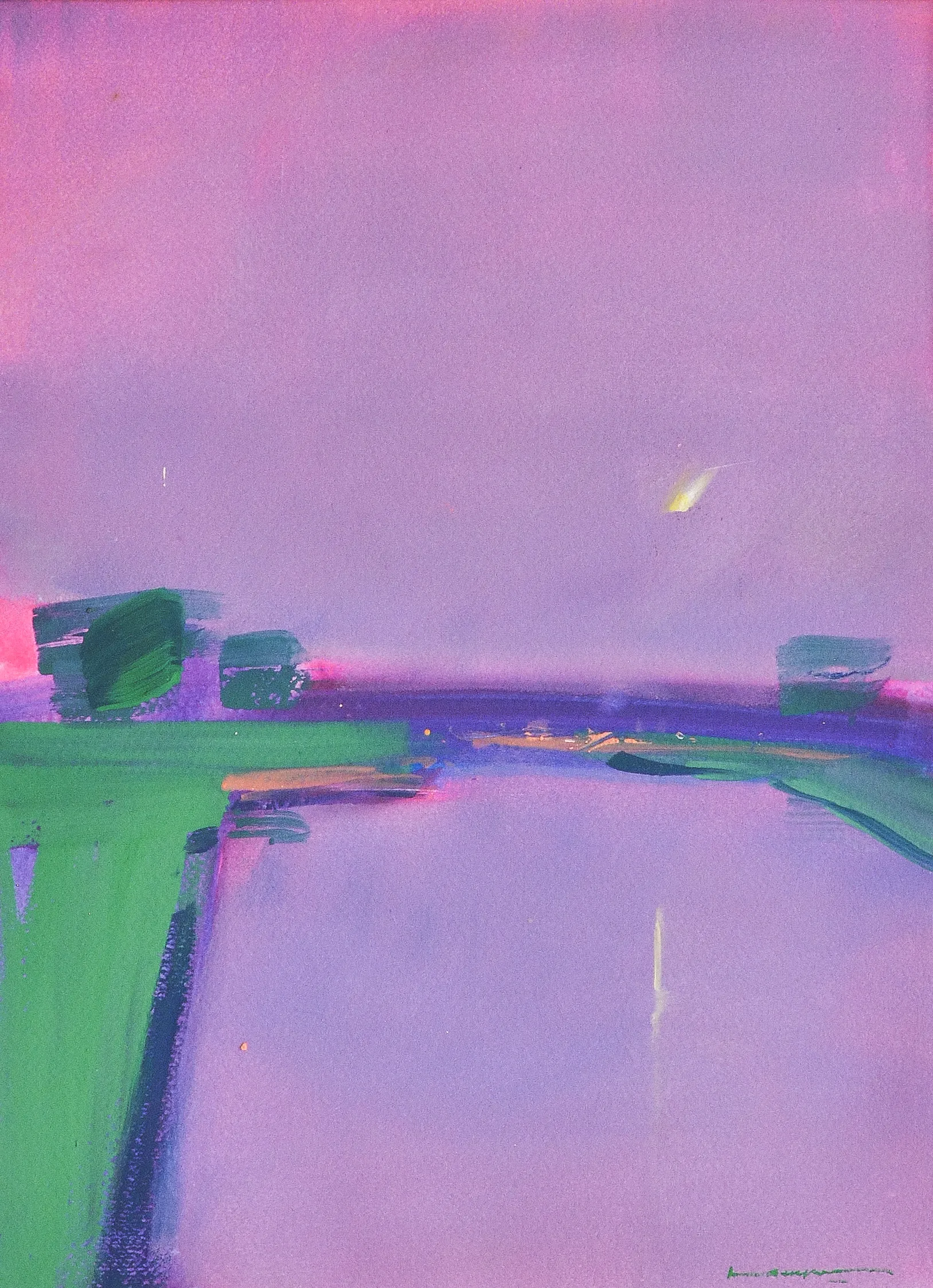 Image of Evening pond by Igor Nekraha, size: 40x30, made of Gouache on paper, Graphics medium, priced at $350 Photo 2 of 4.