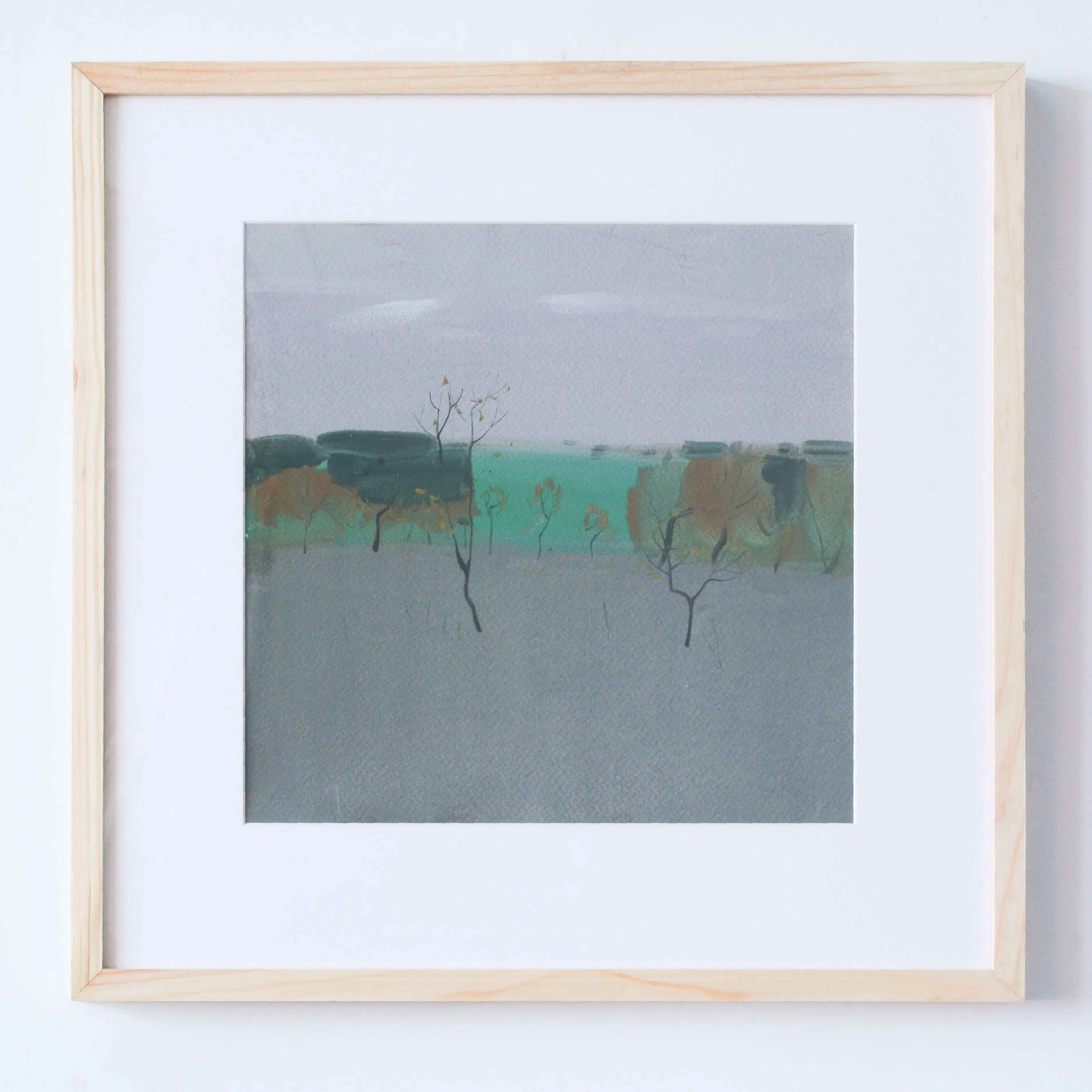 Image of Field and trees by Igor Nekraha, size: 30x30, made of Gouache on paper, Graphics medium, priced at $300 Photo 1 of 2.
