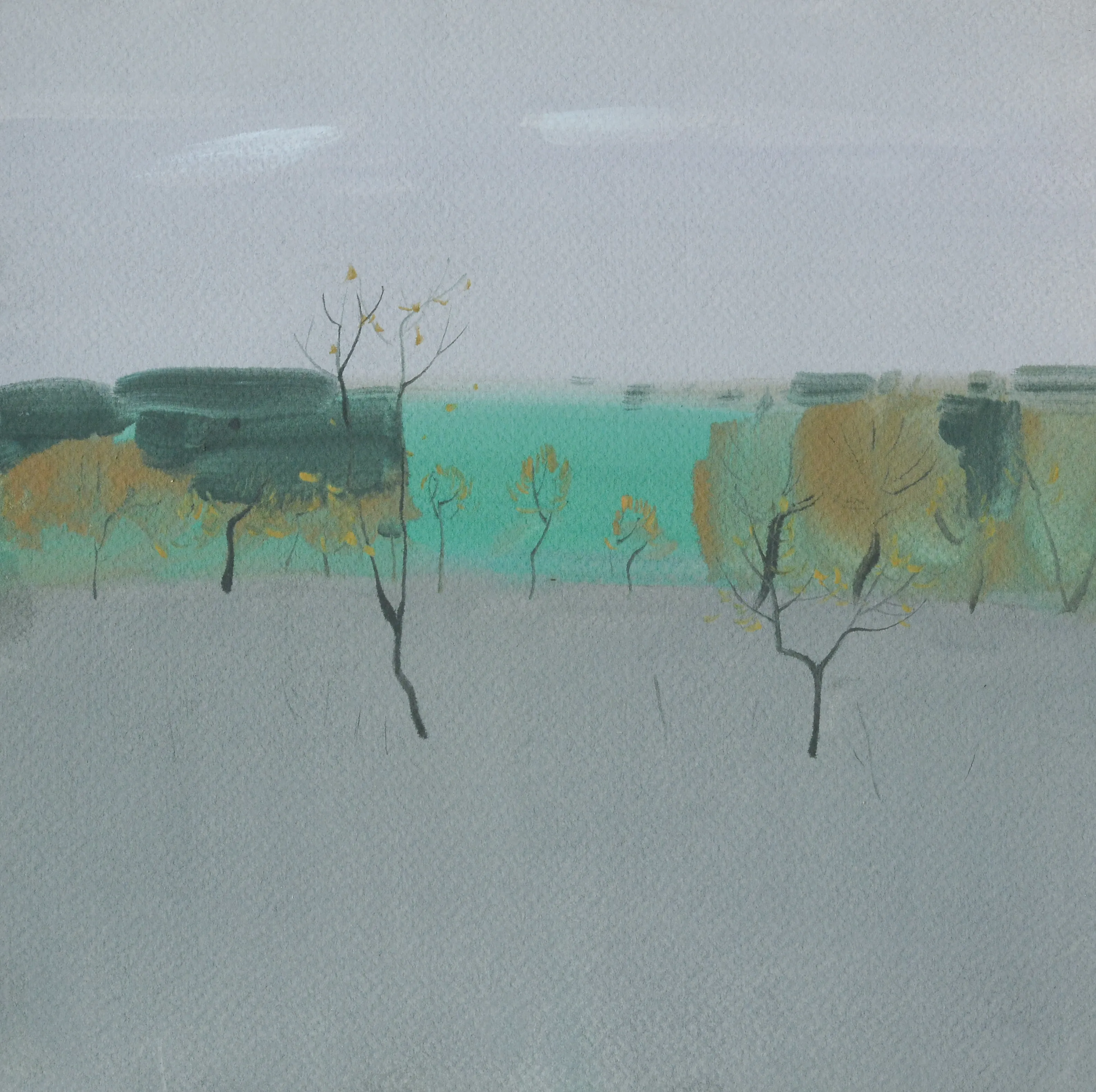 Image of Field and trees by Igor Nekraha, size: 30x30, made of Gouache on paper, Graphics medium, priced at $300 Photo 2 of 2.