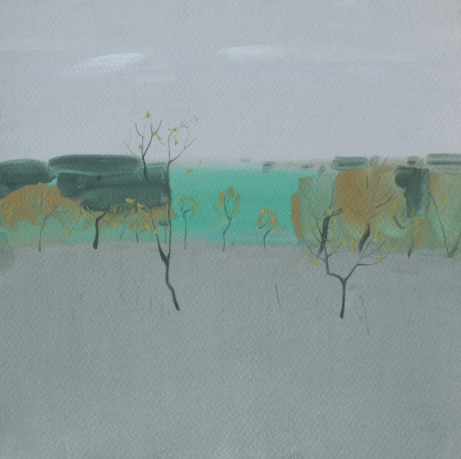 Image of Field and trees by Igor Nekraha, size: 30x30, made of Gouache on paper, Graphics medium, priced at $300 Photo 2 of 2.